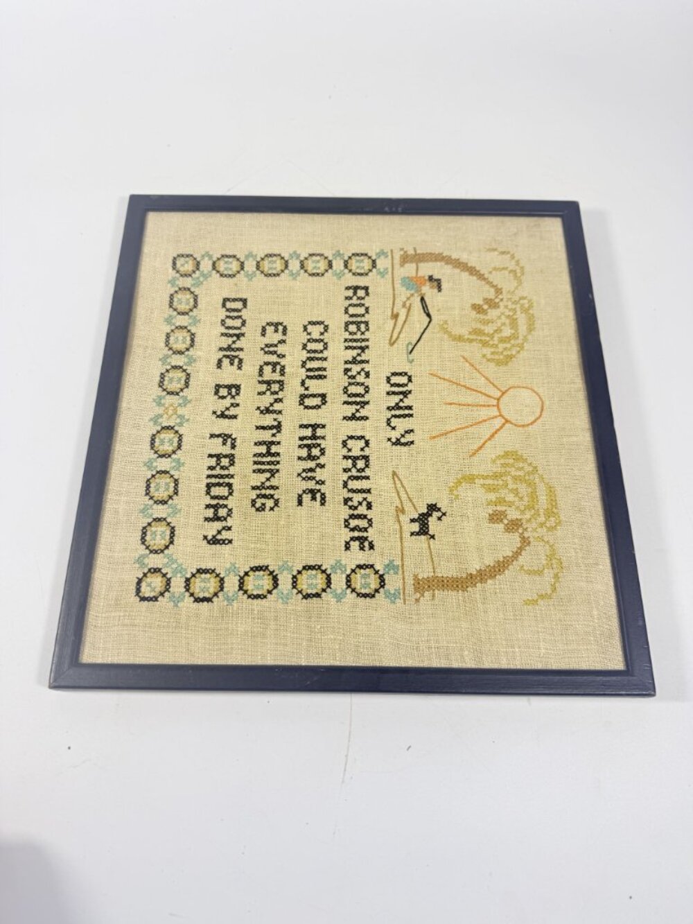 Framed Needlwork Cross Stitch Humor Only Robinson Crusoe Could Have Everything D - Picture 12 of 15